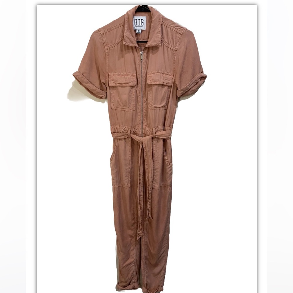 BDG Dusty Rose Utility Jumpsuit with Tie Belt